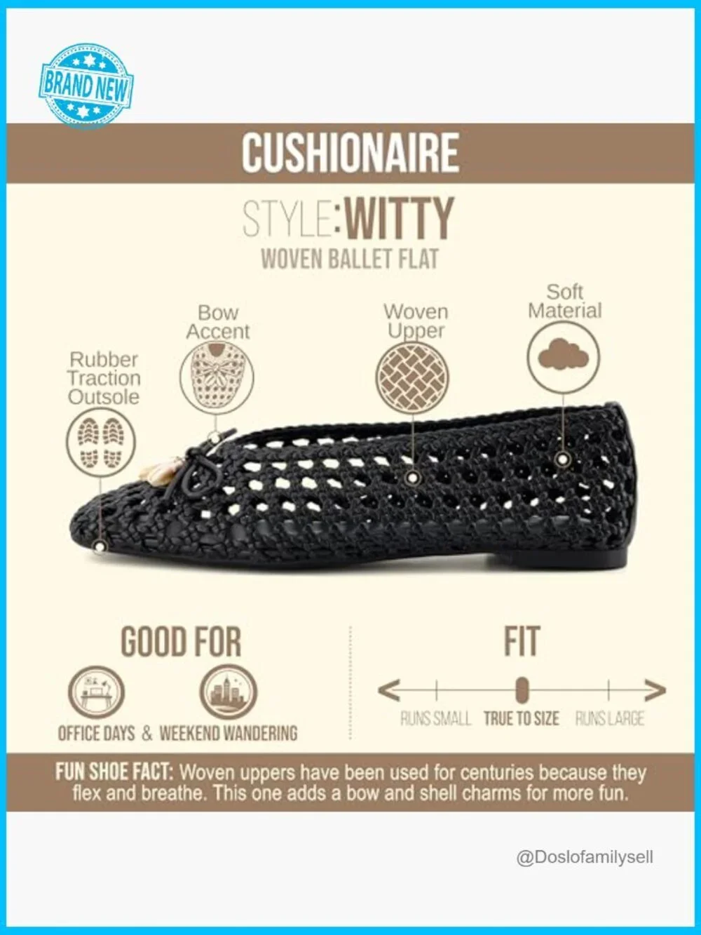 Pointed Toe Ballet Flats Woven Memory Foam Comfortable Elegant Chic